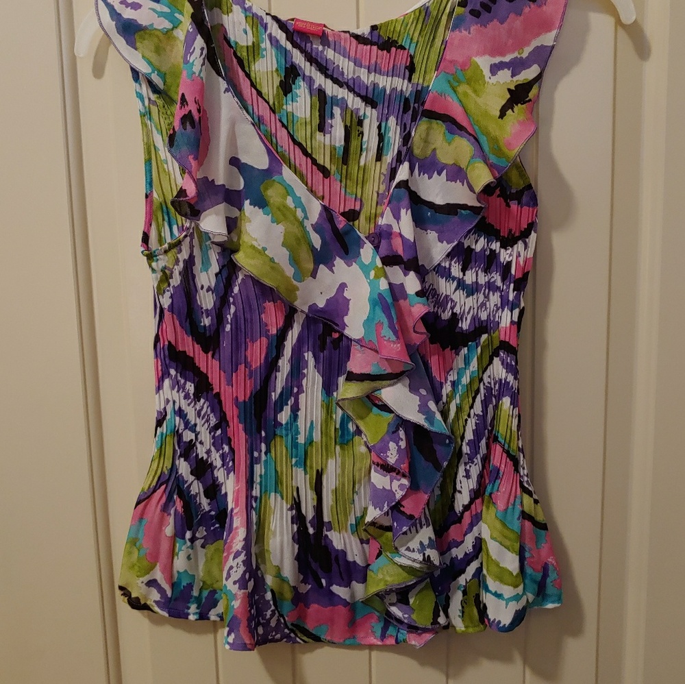 Sunny Leigh frilly multi color shirt